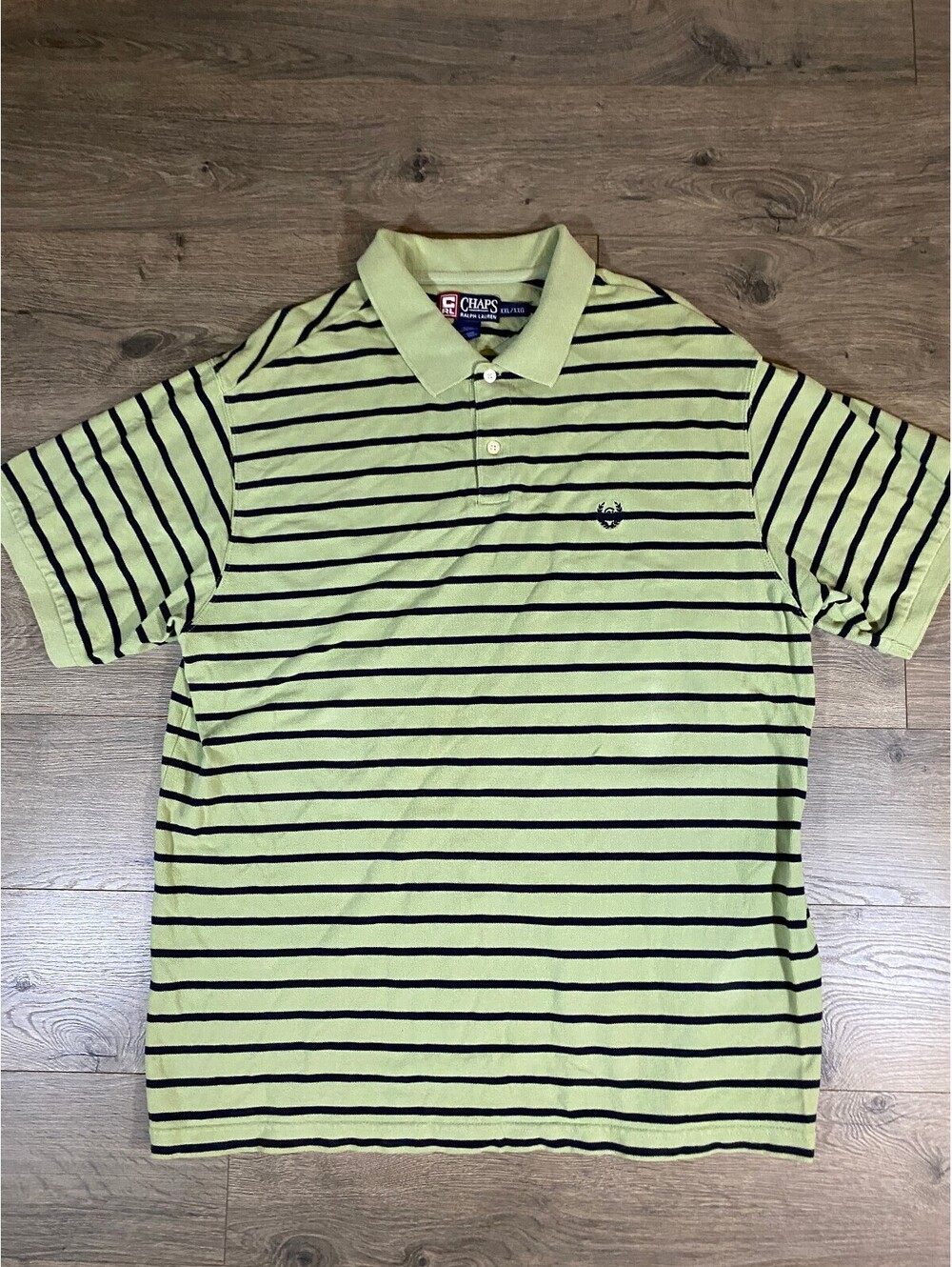 Vintage Chaps Ralph Lauren Polo Shirt Mens XXL Green Navy Striped 90s Preppy
